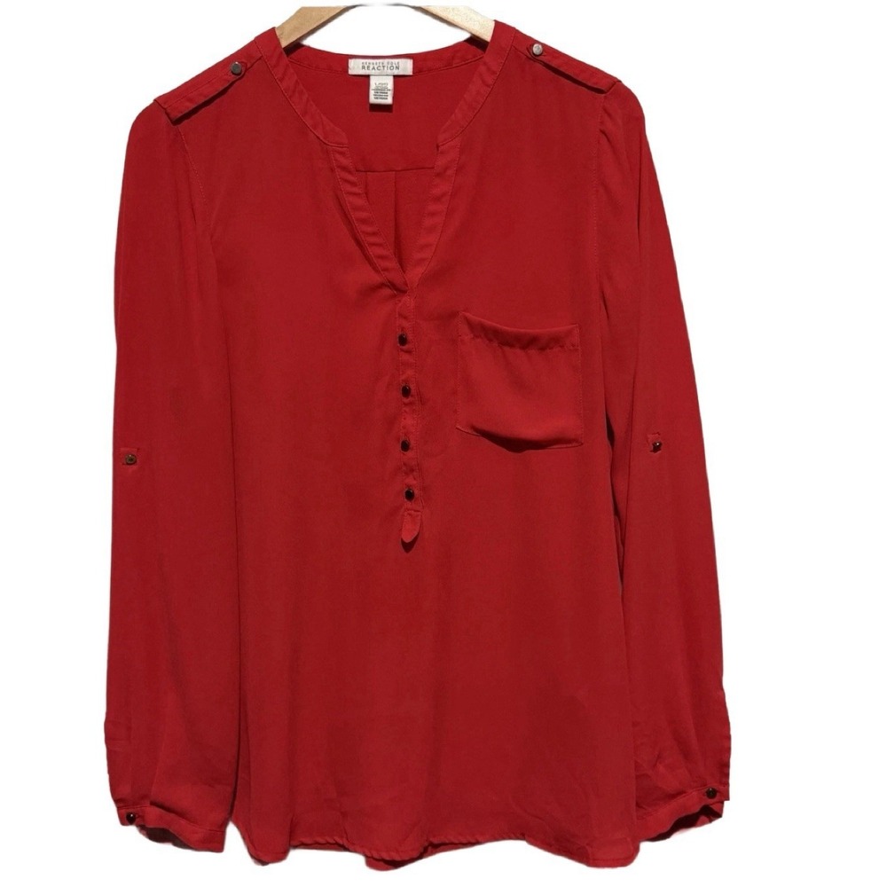 Kenneth Cole Reaction Women's Blouse Red Long Sleeves Lightweight Size L‎